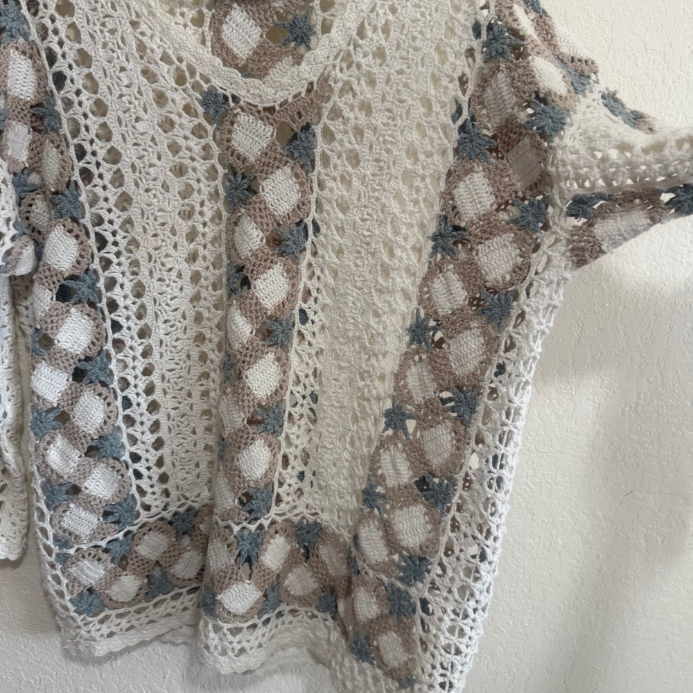 Colleen's Collectables Crochet Sweater Hand Knitted Ramie Cotton Boho Cream‎ L - Picture 3 of 14